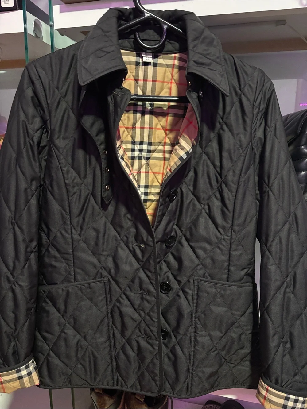 Burberry Black Quilted Jacket with Classic Check Lining